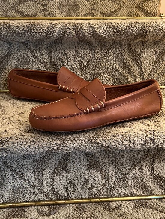 Men\'s Allen Edmonds Daytona Classic Driving Moccasin Loafers Shoes Tan 10.5 D